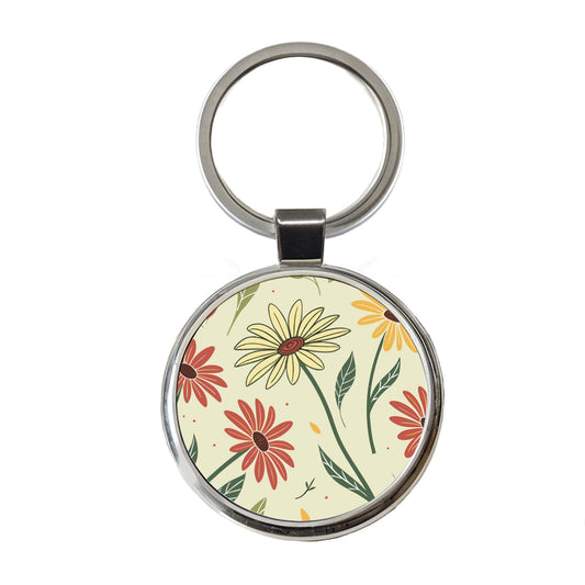 Scattered Sunflowers Sketch Round Metal Keychain