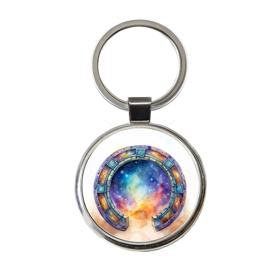 Sci-fi Gate Portal To The Stars Galaxies Watercolor Round Metal Keychain