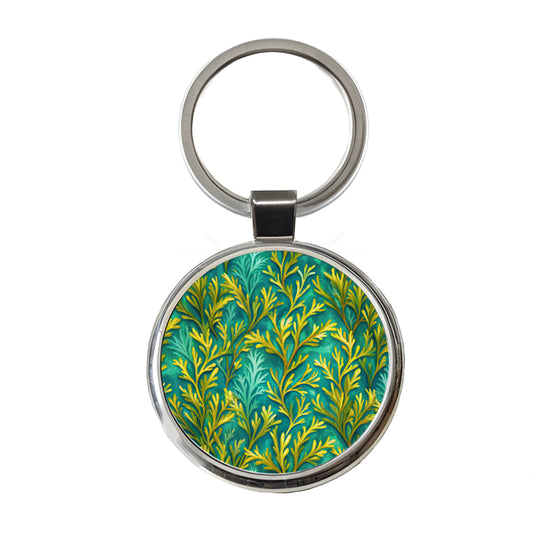 Seaweed Pattern Round Metal Keychain