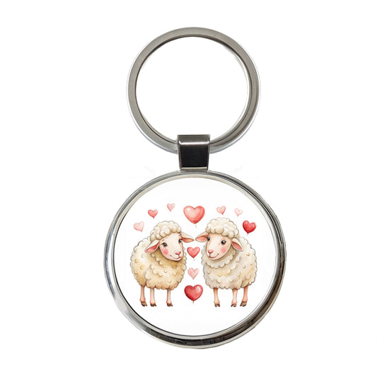 Sheep In Love With Hearts Valentine's Day Round Metal Keychain