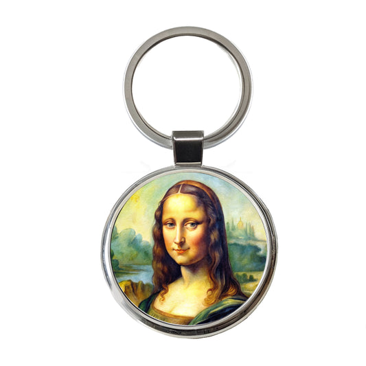 Simple Faux Mona Lisa Watercolor Painting Round Metal Keychain