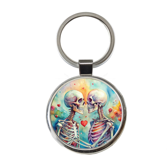 Skeletons In Love Hearts Valentine's Day Round Metal Keychain
