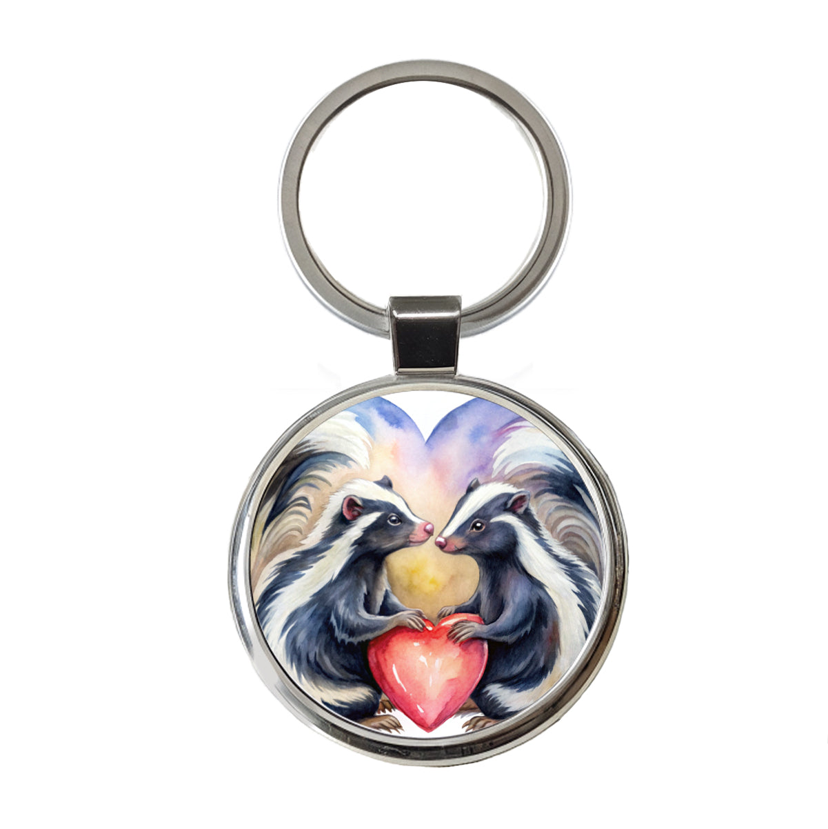 Skunks In Love Hearts Valentine's Day Round Metal Keychain