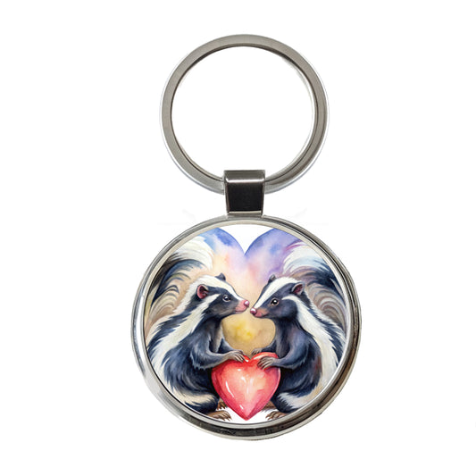 Skunks In Love Hearts Valentine's Day Round Metal Keychain