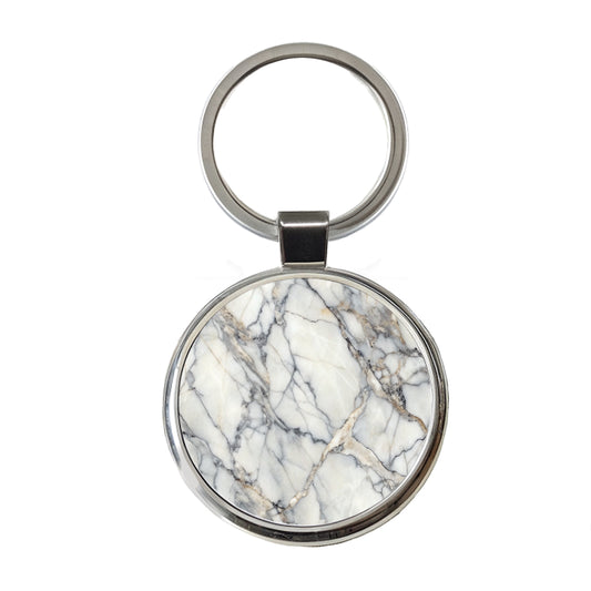 Sleek Faux Marble Round Metal Keychain