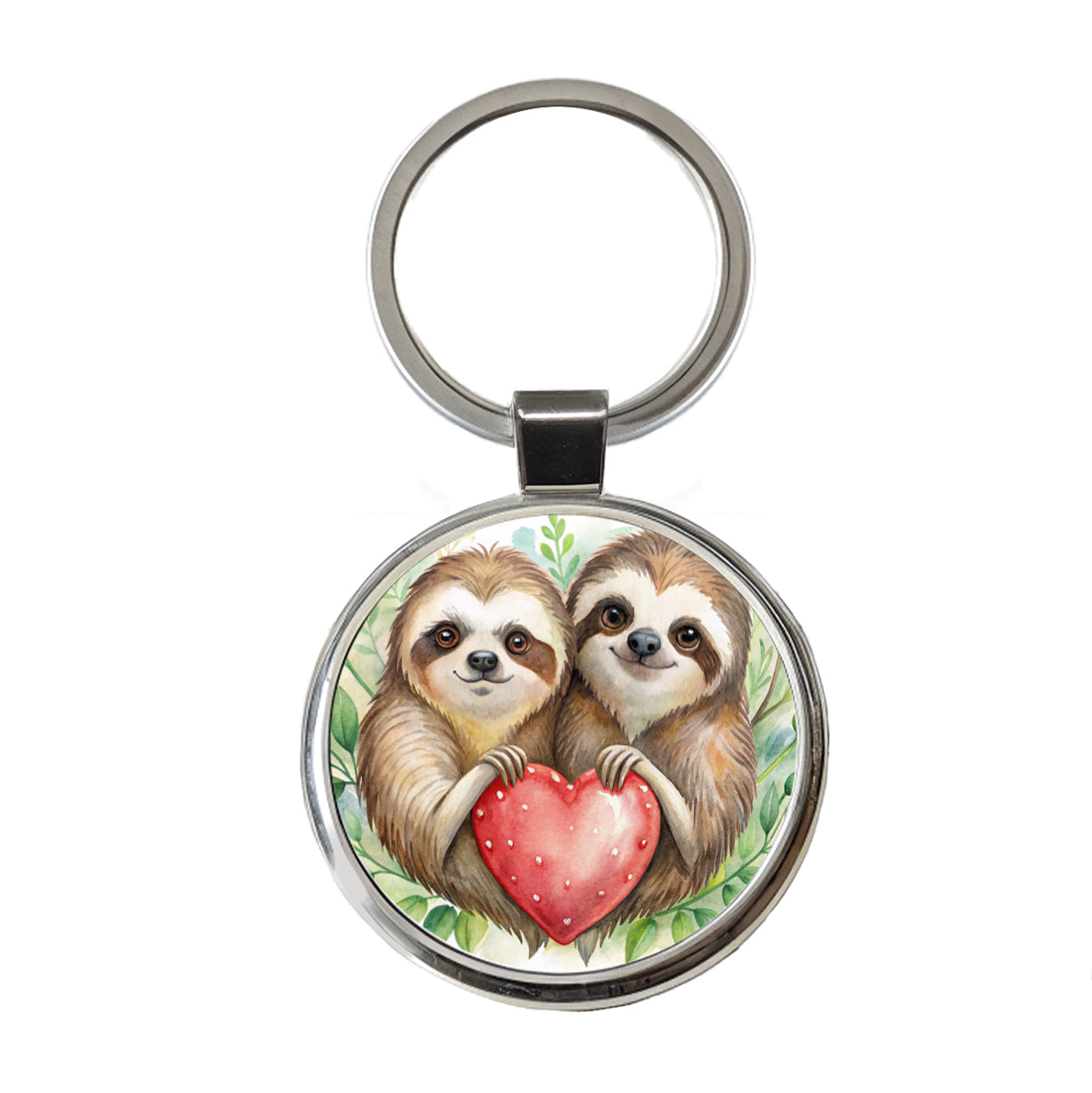 Sloths In Love Hearts Valentine's Day Round Metal Keychain