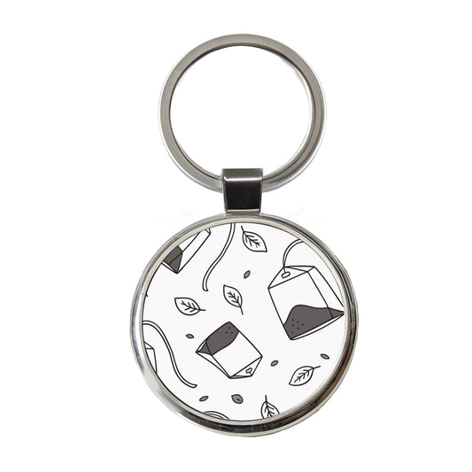 Spinning Tea Bags Round Metal Keychain