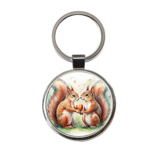 Squirrels In Love Hearts Valentine's Day Round Metal Keychain