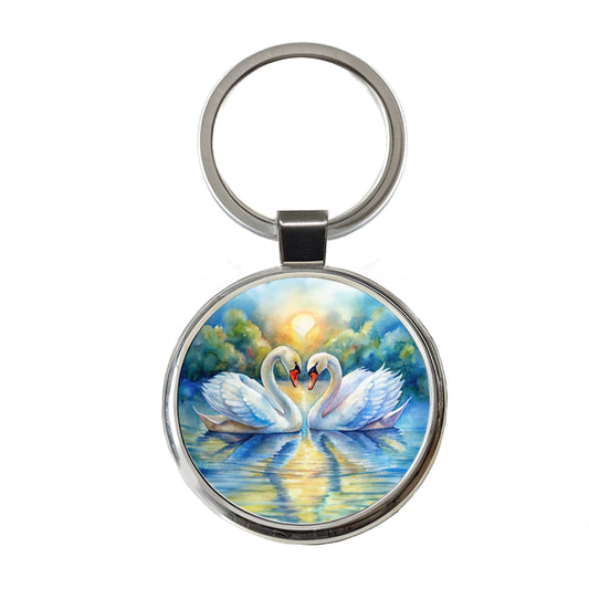 Swans In Love Valentine's Day Round Metal Keychain