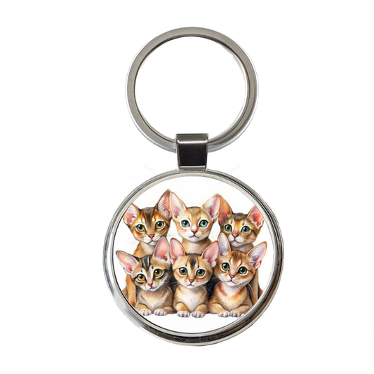 Sweet Abyssinian Cats Round Metal Keychain
