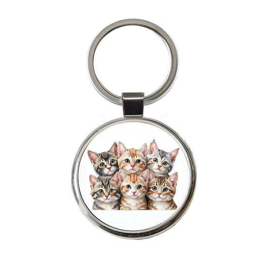 Sweet American Bobtail Cats Round Metal Keychain