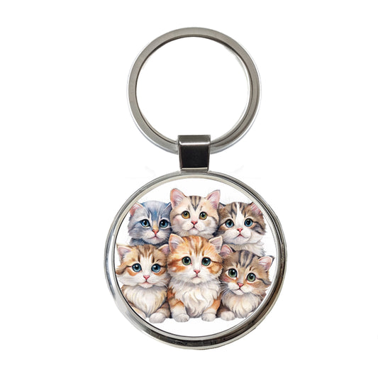 Sweet American Curl Cats Round Metal Keychain