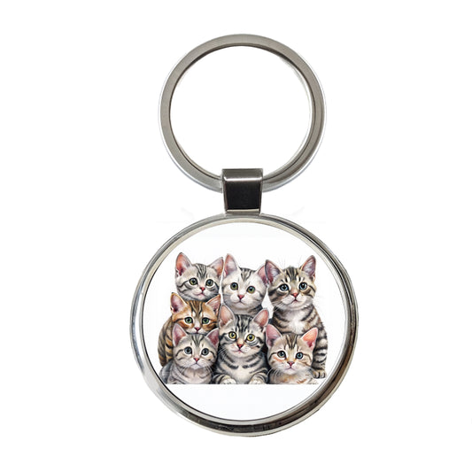 Sweet American Shorthair Cats Round Metal Keychain