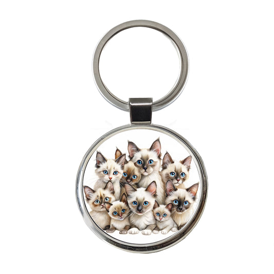 Sweet Balinese Cats Round Metal Keychain