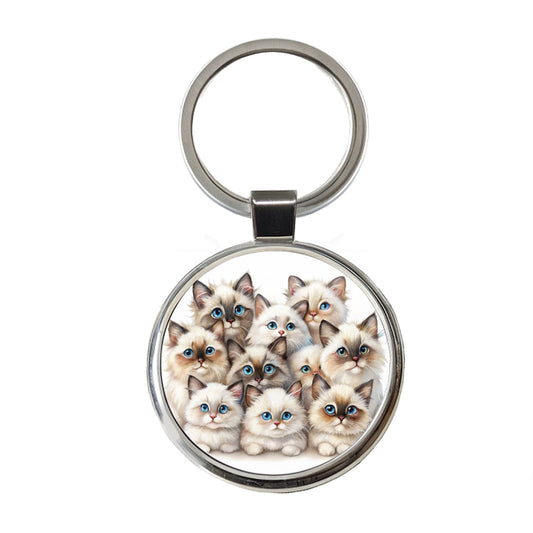 Sweet Birman Cats Round Metal Keychain