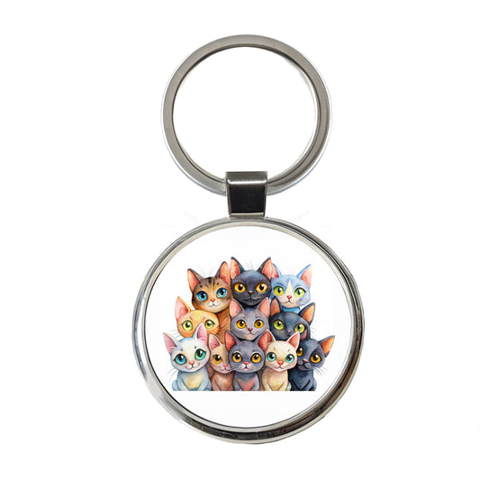 Sweet Bombay Cats Round Metal Keychain