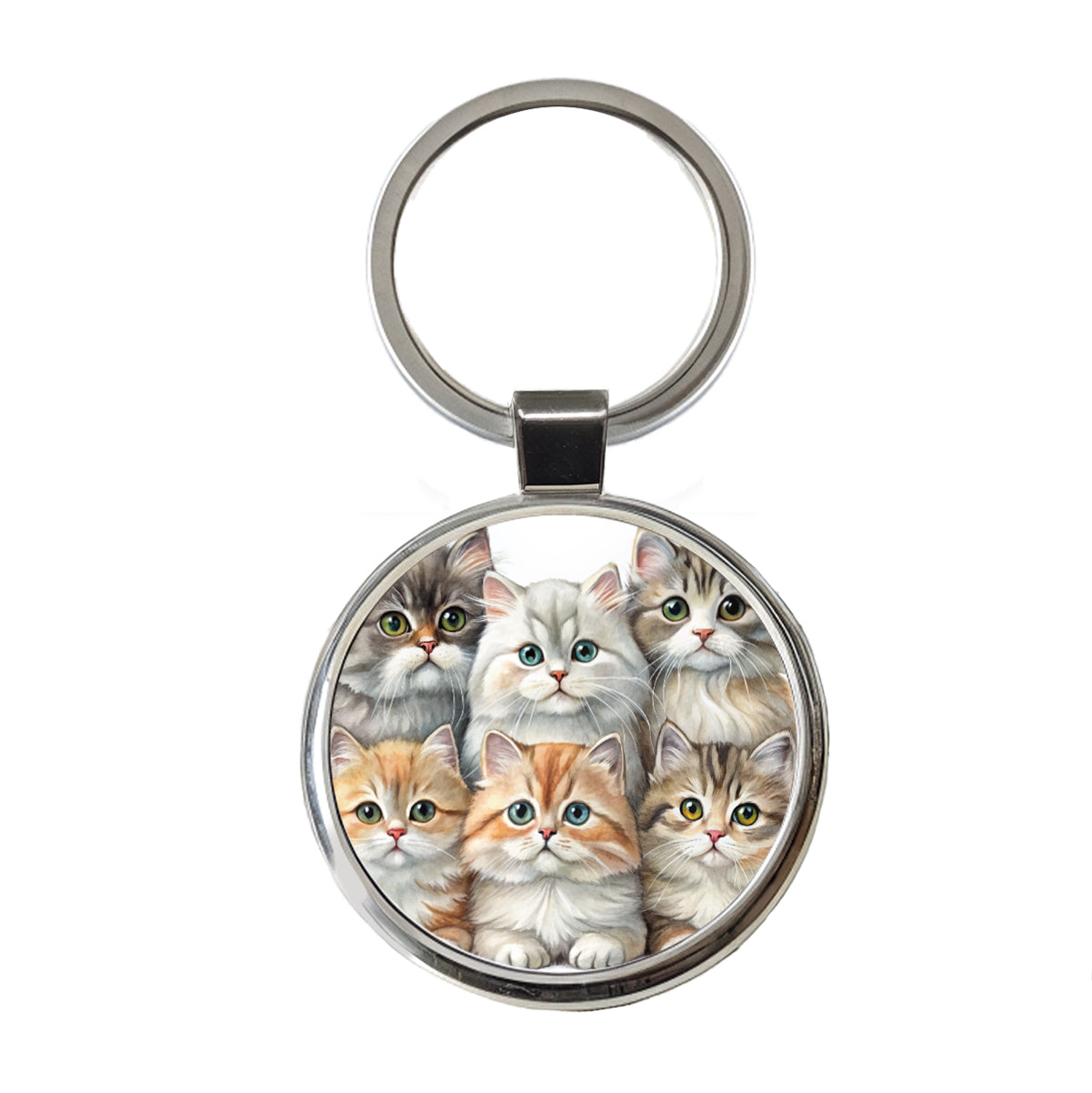 Sweet British Longhair Cats Round Metal Keychain