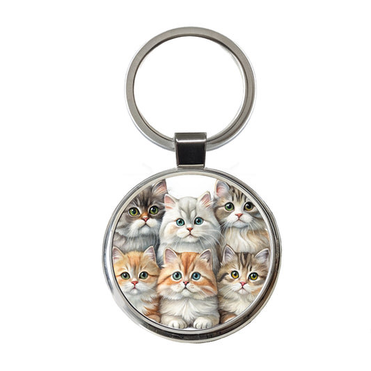 Sweet British Longhair Cats Round Metal Keychain