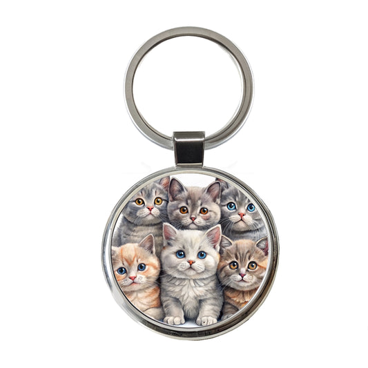 Sweet British Shorthair Cats Round Metal Keychain