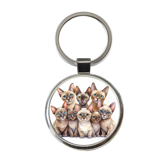 Sweet Burmese Cats Round Metal Keychain