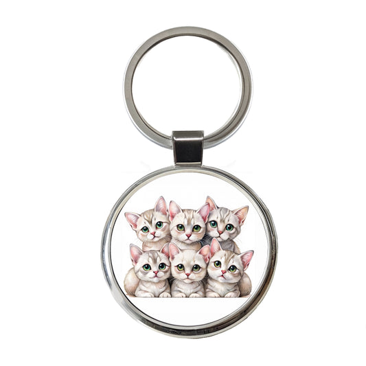 Sweet Burmilla Cats Round Metal Keychain