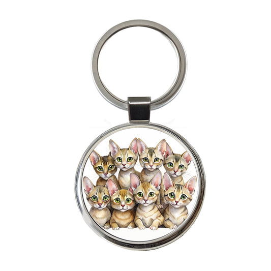 Sweet Chausie Cats Round Metal Keychain