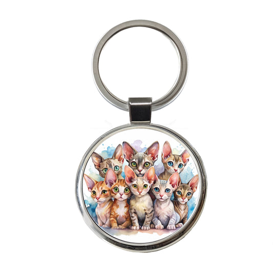 Sweet Devon Rex Cats Round Metal Keychain
