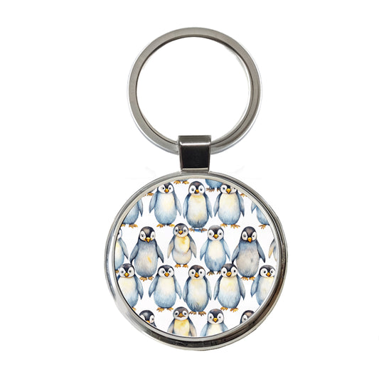 Sweet Emperor Penguins Round Metal Keychain