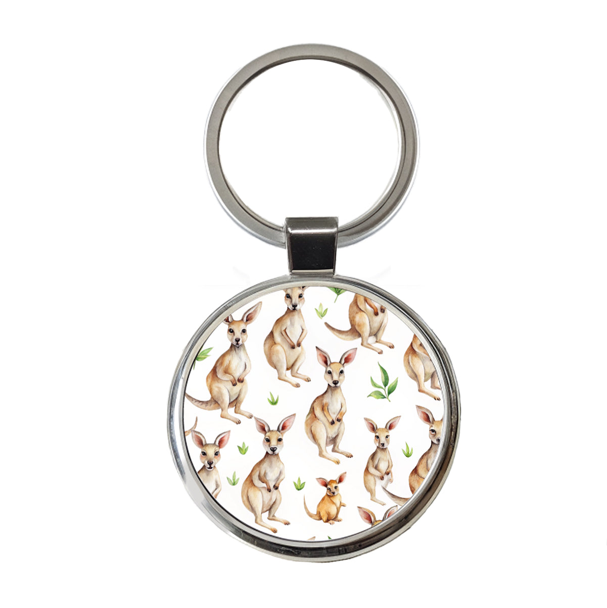 Sweet Kangaroos Round Metal Keychain