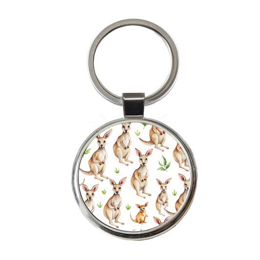 Sweet Kangaroos Round Metal Keychain
