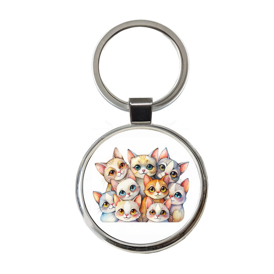 Sweet Khao Manee Cats Round Metal Keychain