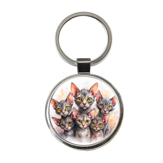 Sweet Lykoi Cats Round Metal Keychain