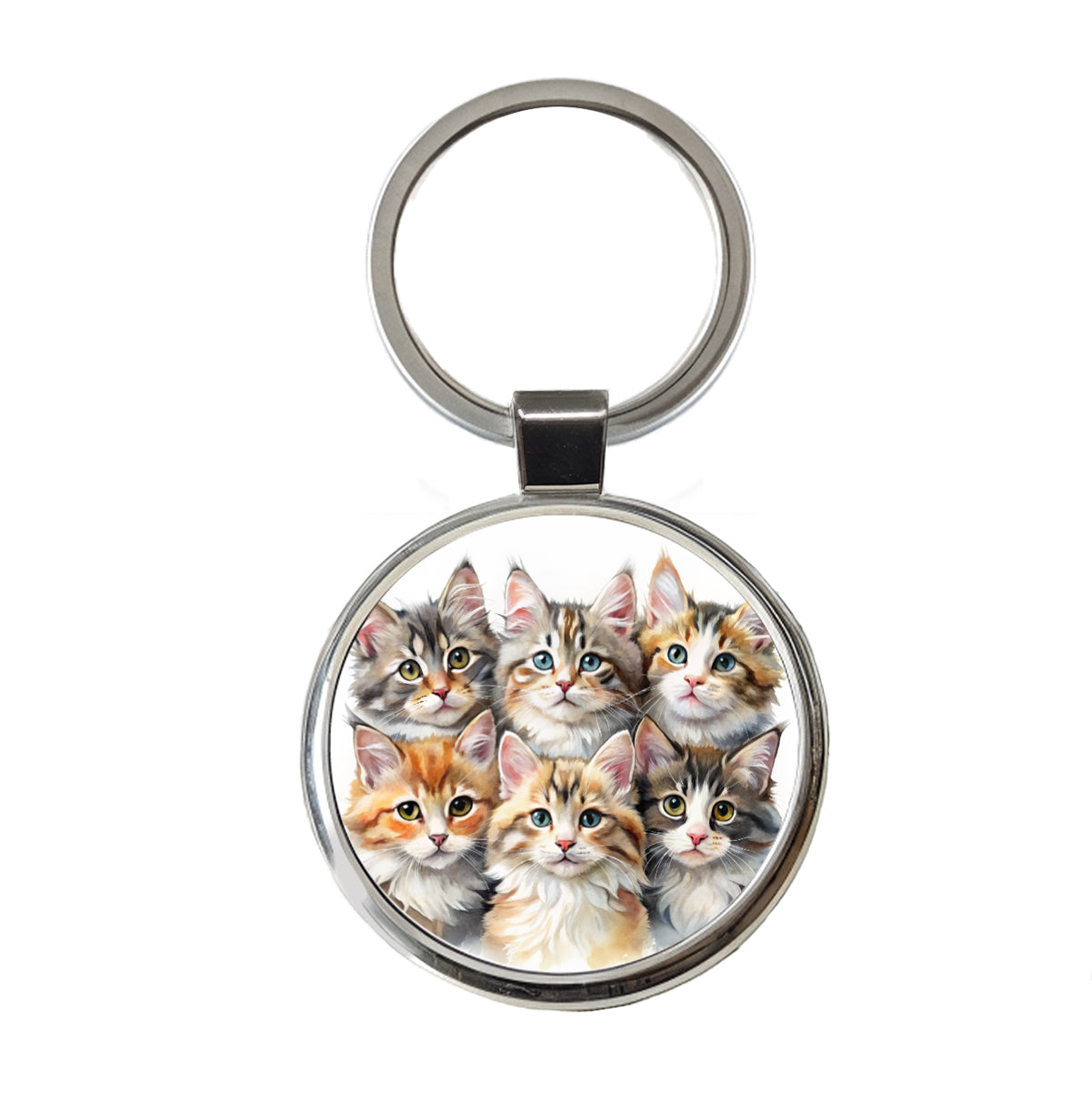 Sweet Maine Coon Cats Round Metal Keychain