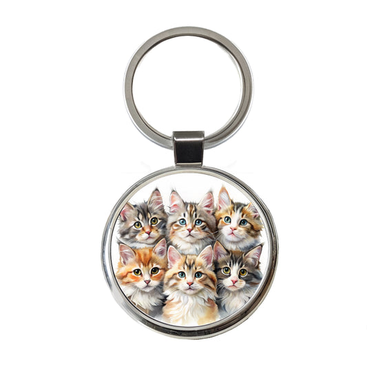 Sweet Maine Coon Cats Round Metal Keychain