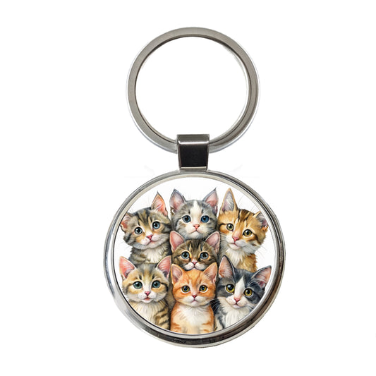 Sweet Manx Cats Round Metal Keychain