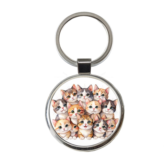 Sweet Munchkin Cats Round Metal Keychain