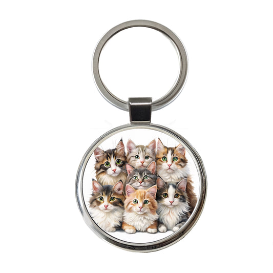 Sweet Norwegian Forest Cats Round Metal Keychain
