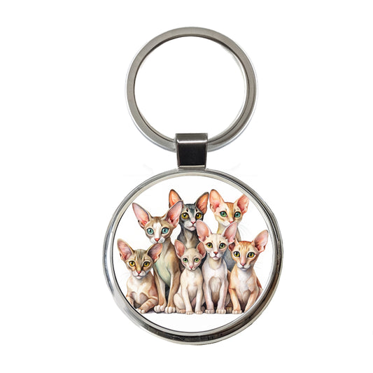 Sweet Oriental Shorthair Cats Round Metal Keychain