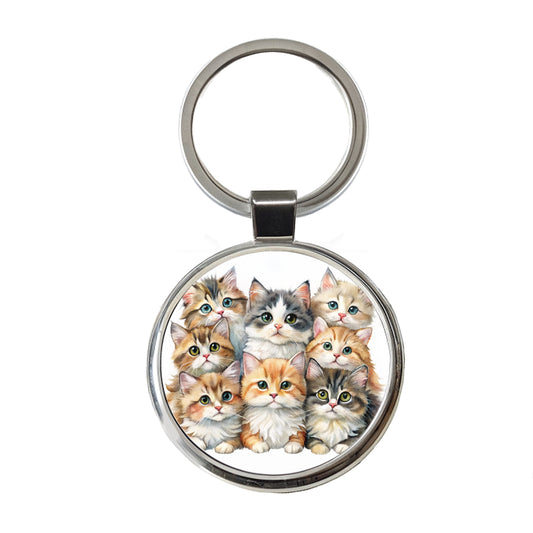 Sweet Ragamuffin Cats Round Metal Keychain