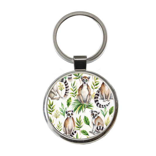 Sweet Ringtail Lemurs Round Metal Keychain
