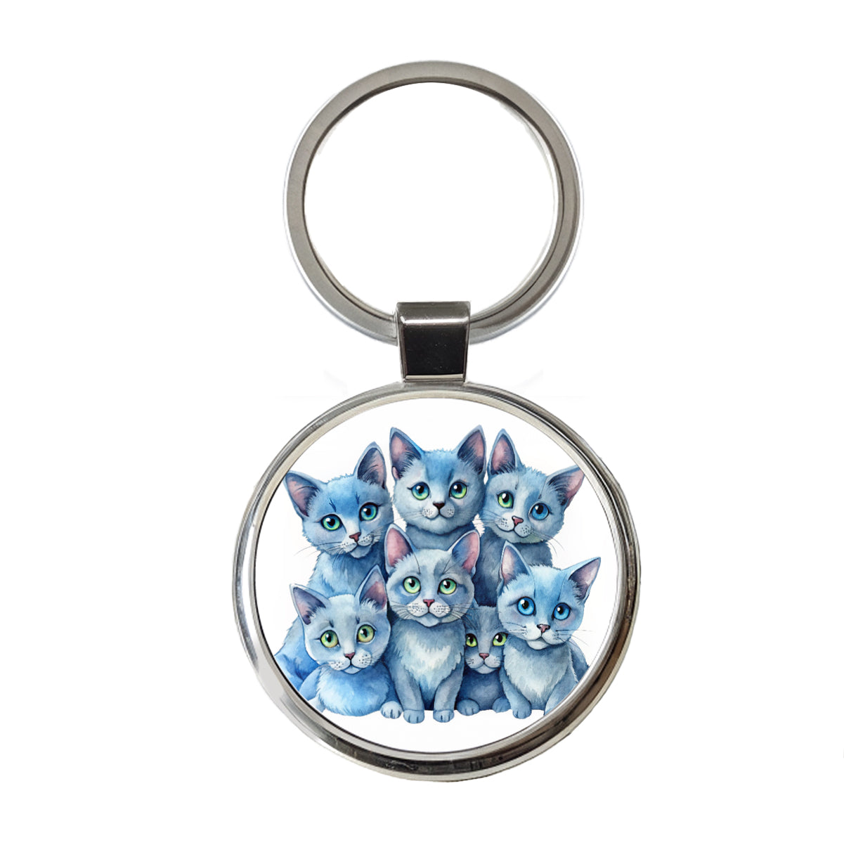 Sweet Russian Blue Cats Round Metal Keychain
