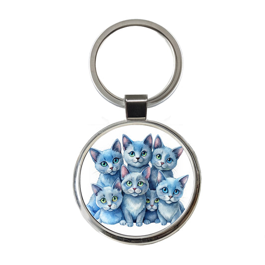 Sweet Russian Blue Cats Round Metal Keychain