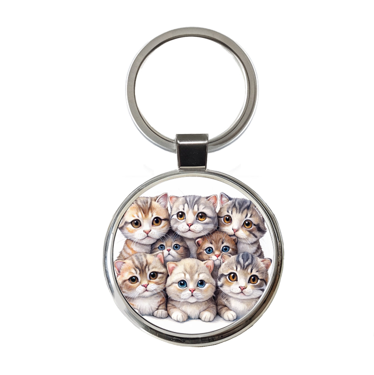 Sweet Scottish Fold Cats Round Metal Keychain