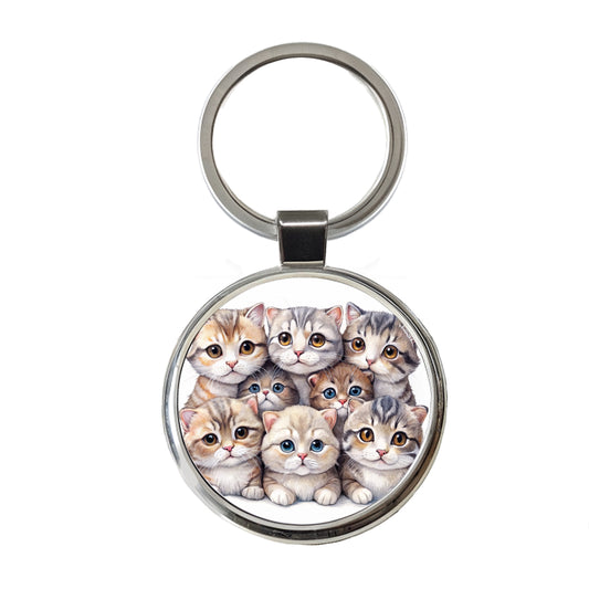 Sweet Scottish Fold Cats Round Metal Keychain