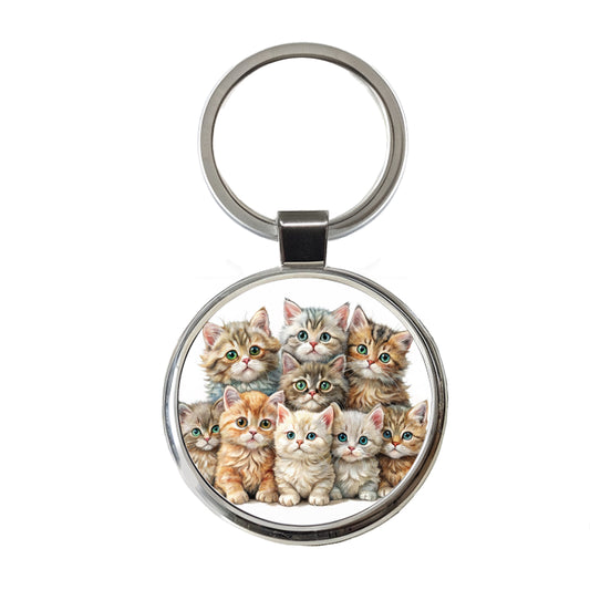Sweet Selkirk Rex Cats Round Metal Keychain