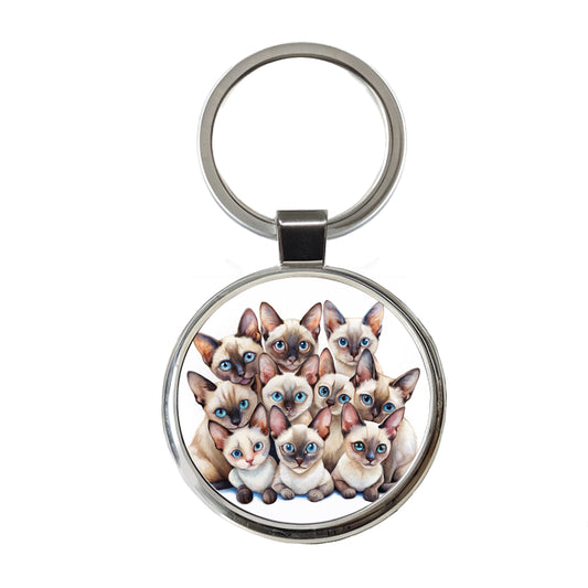 Sweet Siamese Cats Round Metal Keychain