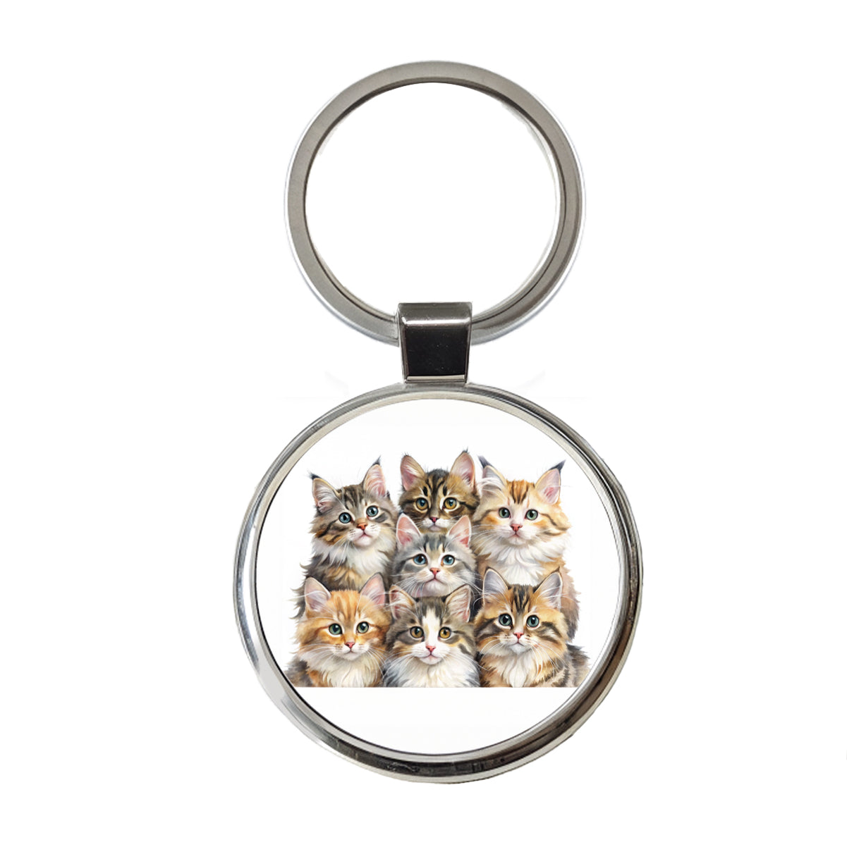 Sweet Siberian Cats Round Metal Keychain