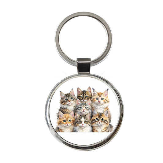 Sweet Siberian Cats Round Metal Keychain