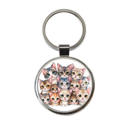 Sweet Singapura Cats Round Metal Keychain