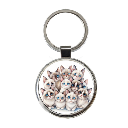 Sweet Snowshoe Cats Round Metal Keychain